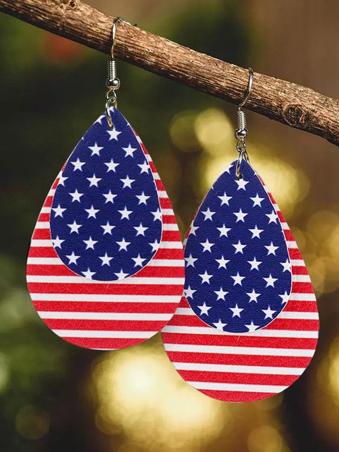 Women's Leather Earrings Flag Print Earrings