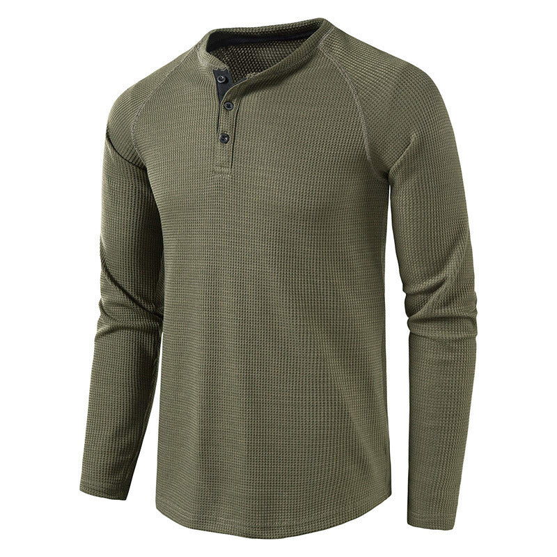 Men's Lightweight Henley Collarless Plain Crew Neck Shirt