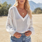 See-Through Thin Lantern Sleeve Long Sleeve V Neck Women's Sweater