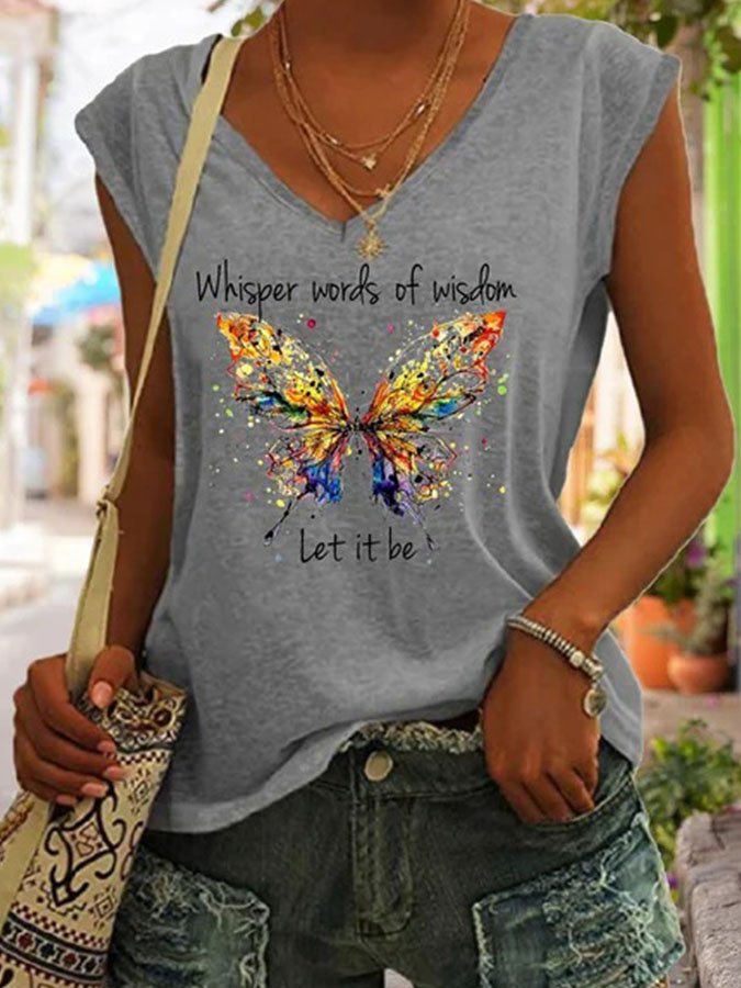 Whisper Words Of Wisdom Let It Be Butterfly Print T-Shirt