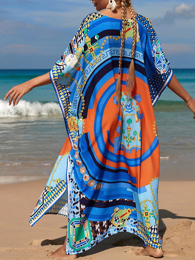 Ladies Spring Summer Beach Resort Style Loose Print Dress