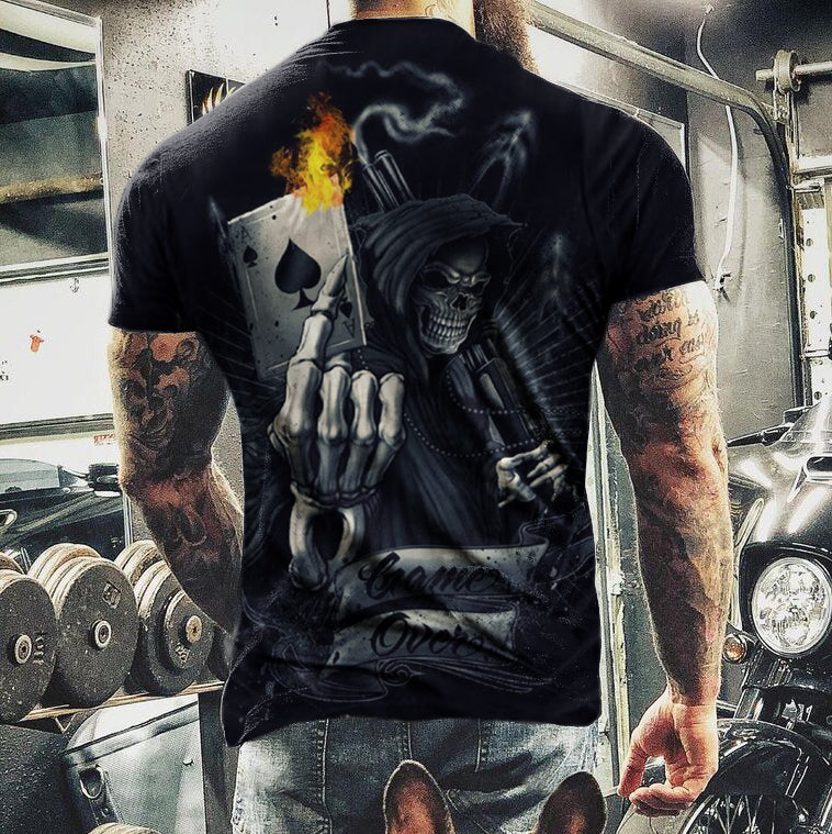 Mens Solitaire Skull Art Design Print T-shirt