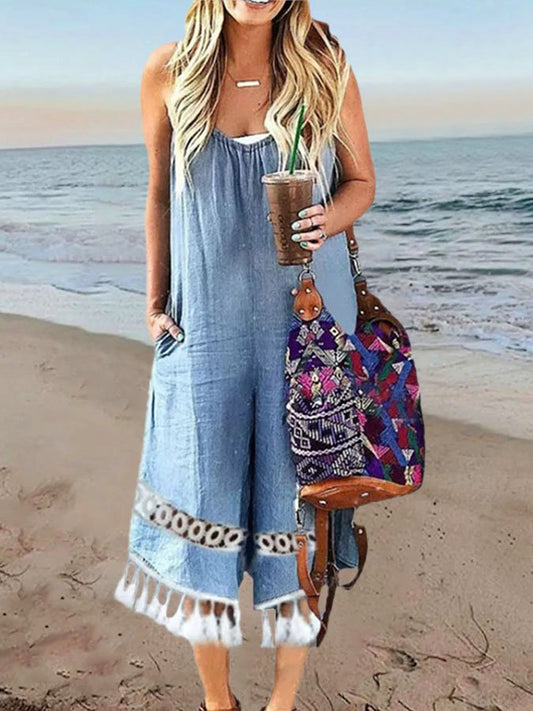 Casual Denim And Cotton Jumpsuit