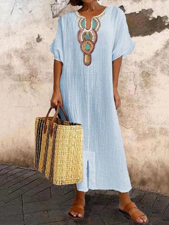 Women's Short Sleeve Casual Solid Color V-neck Dress