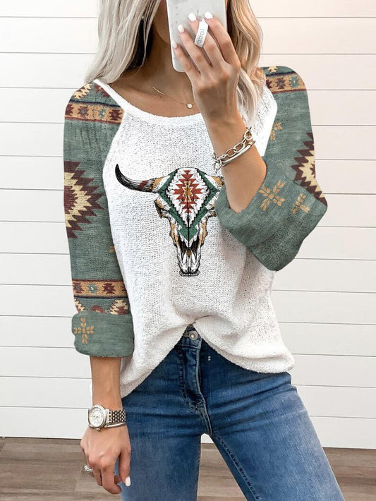 Women's Western Ethnic Style Printed V-neck T-shirt