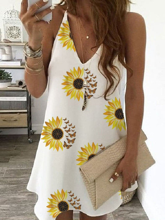 Sunflower V-Neck Chiffon Dress