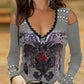 Punk Wings Print V-neck Off Shoulder Blouse