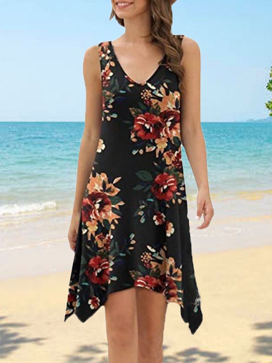 V-neck Printed Sleeveless Tank Top Dress