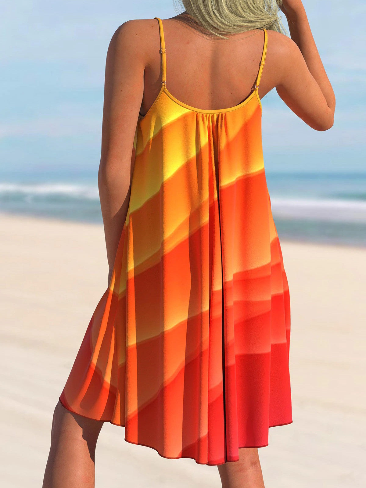 Ombre Orange Spaghetti Strap Cover Up Dress