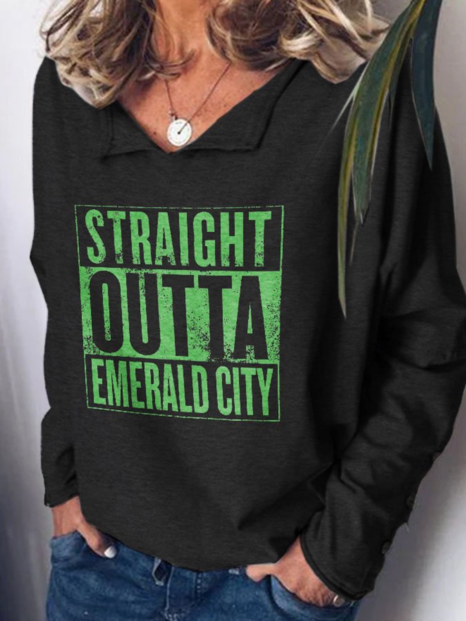 Straight Outta Emerald City Lapel Print T-Shirt