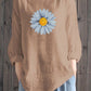 Ladies Cotton Linen Daisy Print Casual Irregular Hem Shirt