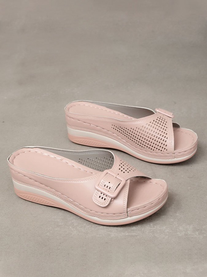 Casual Belt Buckle Fish Mouth Slippers
