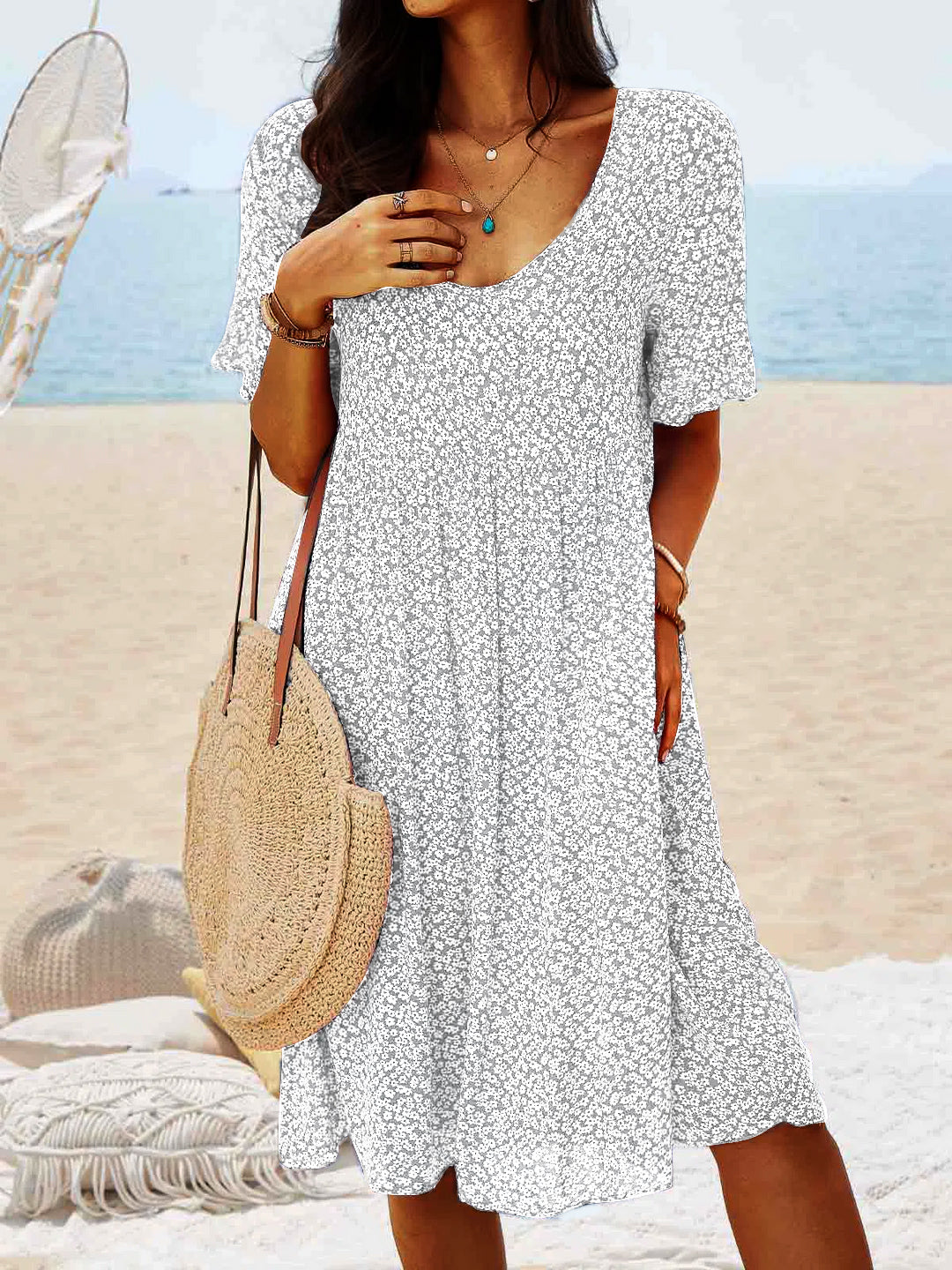 V Neck Floral Beach Vacation Casual Dresses