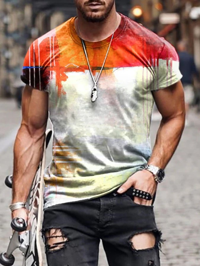 Vintage Print Casual Men's T-Shirt