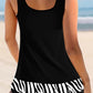 Zebra Print Mesh Stitching Black Tankini Set