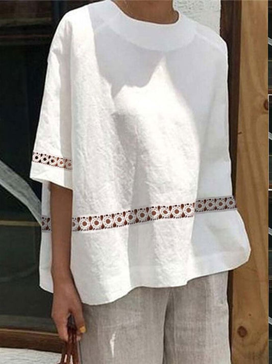 Women&#039;s Elegant Lace Loose Round Neck Shirt