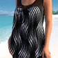 Polka Dot Mesh Stitching Black Tankini Set