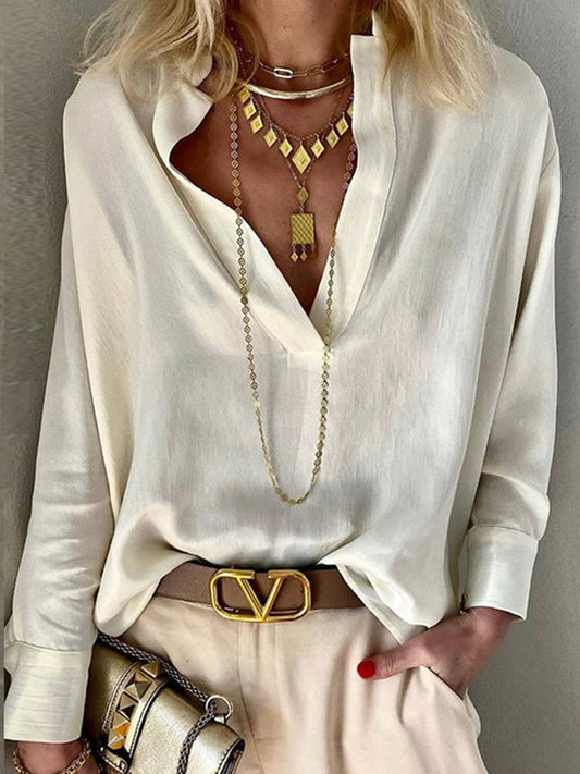 Casual cotton and linen solid color Blouses