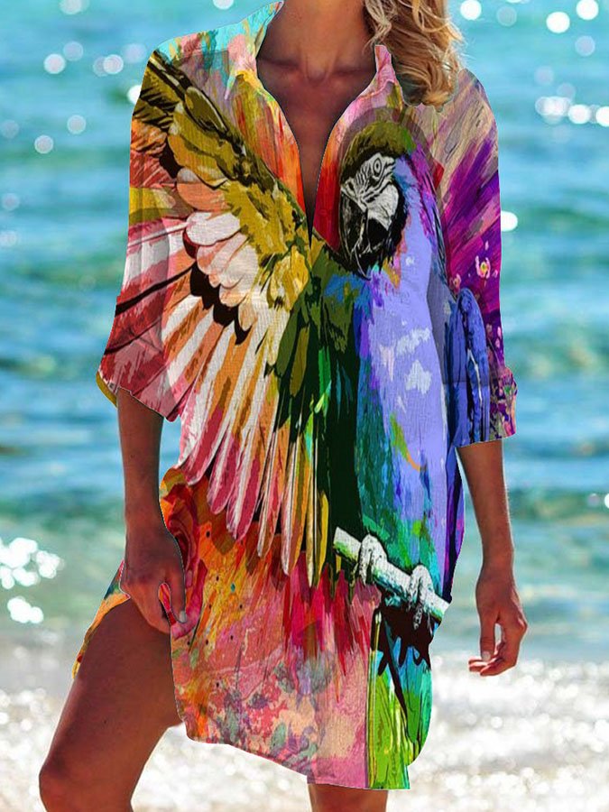 Hummingbird Print Casual Sun Protection Shirt