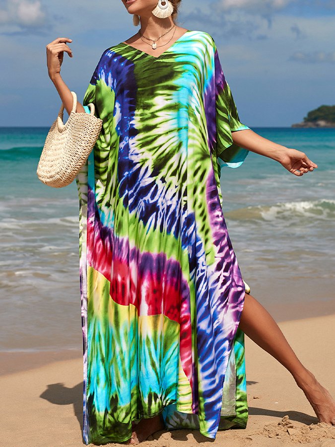 Ladies Spring Summer Beach Resort Style Loose Print Dress