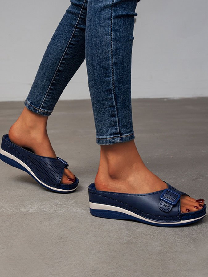 Casual Belt Buckle Fish Mouth Slippers