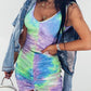 V-neck Drawstring Gradient Tie-dye Slim Sleeveless Dress