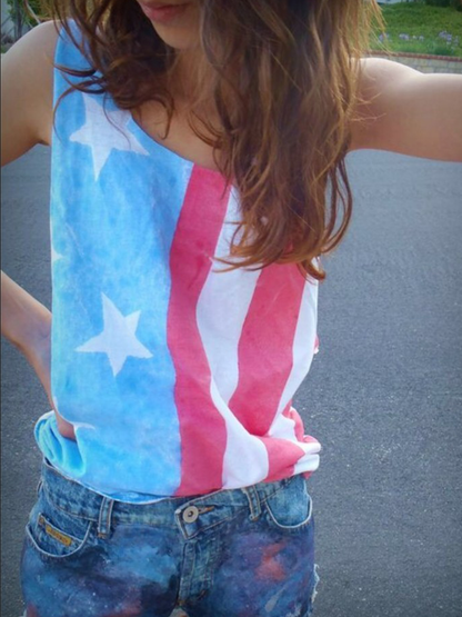 Women's Flag Print Crew Neck Tank Top