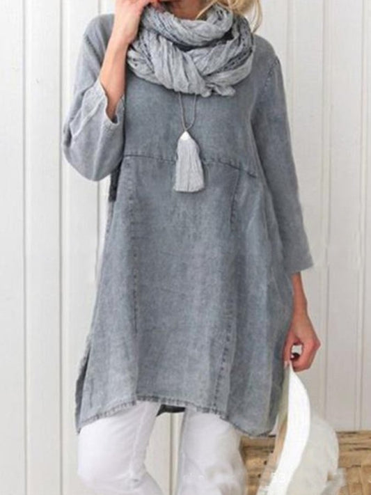 Women's Vintage Cotton Linen Stitched Shirt Skirt