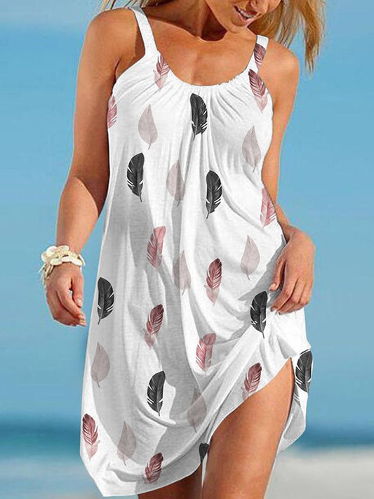 Feather Print Sexy Sling Beach Dress