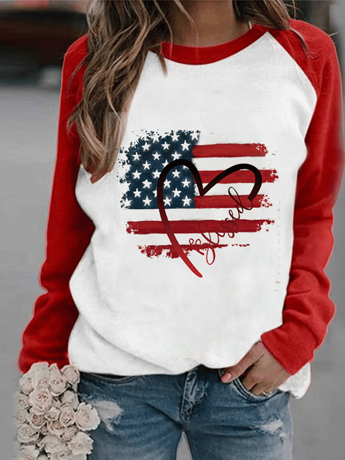 Women's Flag Love Letter Printed Independence Day Sweater