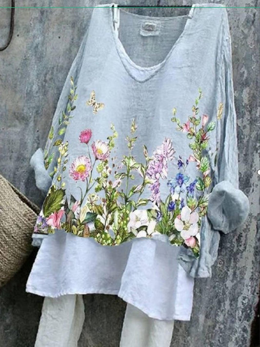 Casual Cotton And Linen Print Two-Piece Set