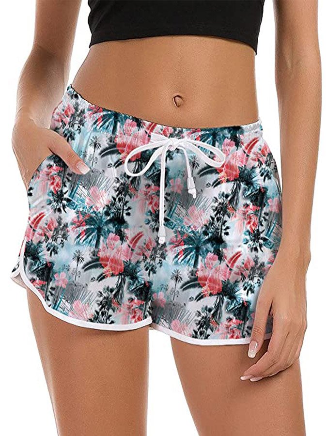 Printed Casual Lace-Up Shorts