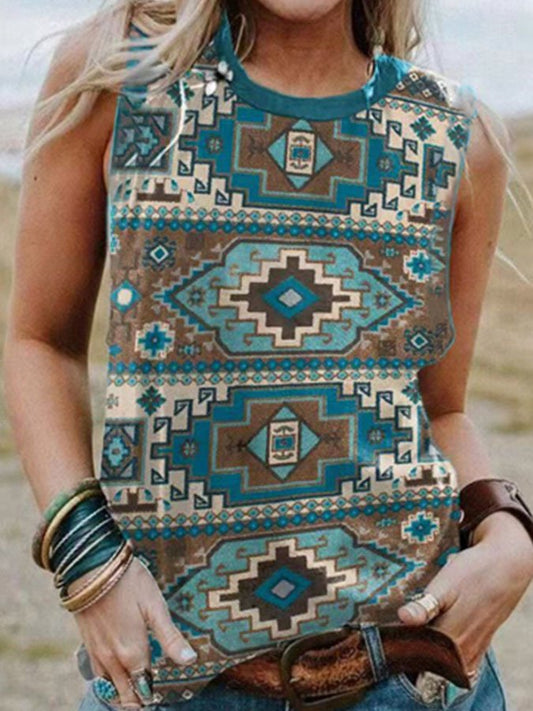 Retro Geometric Ethnic Sleeveless T-Shirt