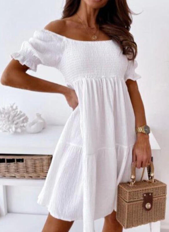 Solid Short Sleeves Raglan Sleeve A-line Above Knee Shirt Dress