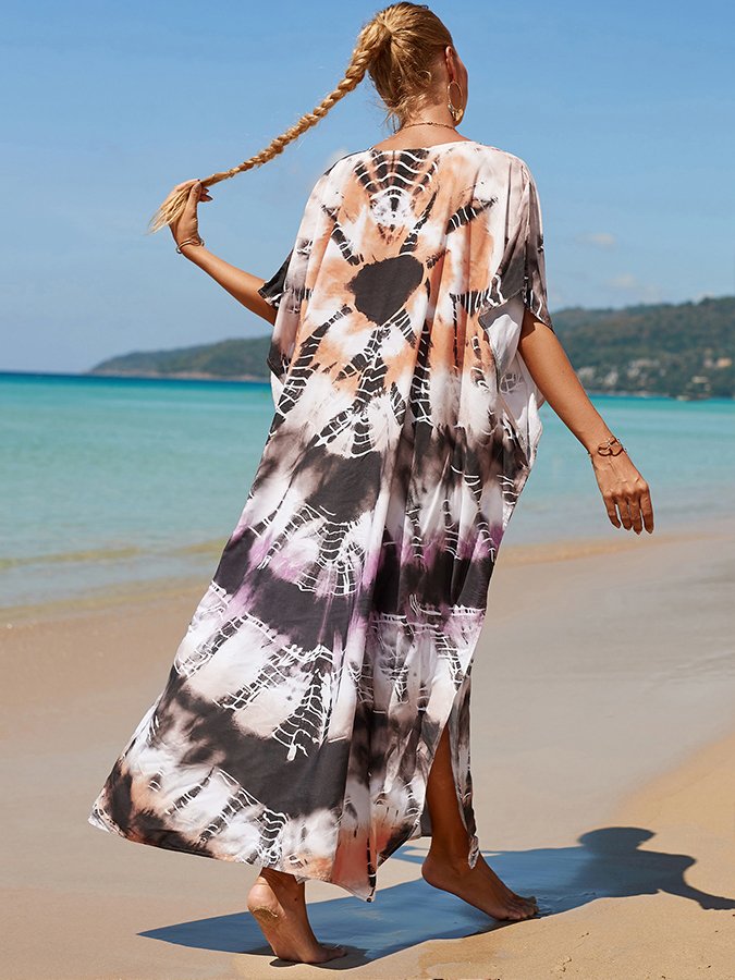 Ladies Spring Summer Beach Resort Style Loose Print Dress