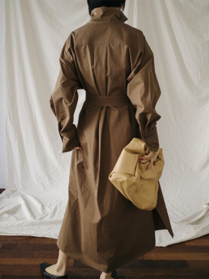 Women's Cotton Linen Loose Long Sleeve Shirt Dress
