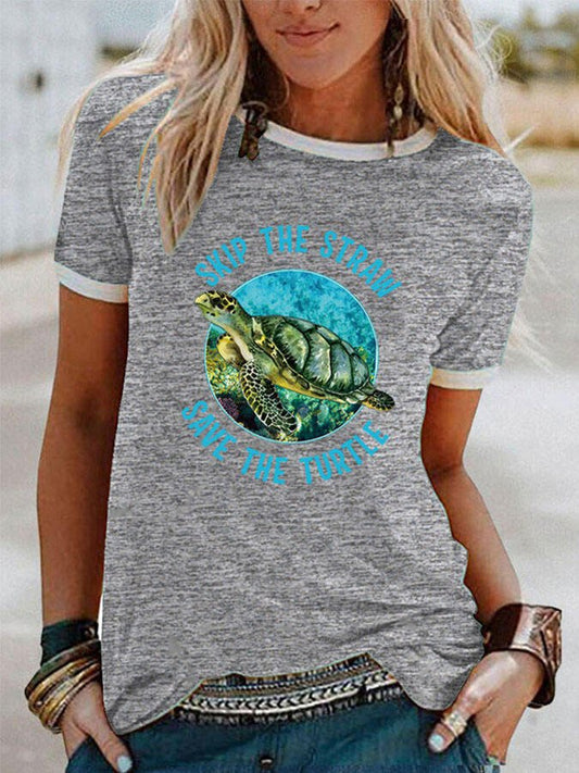 Casual Turtle Print Short Sleeve T-Shirt