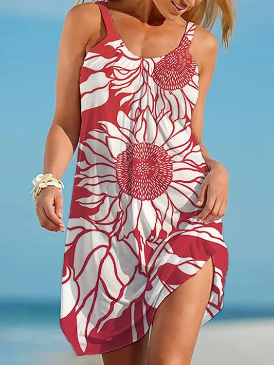 Holiday Sunflower Print Strap Beach Dress