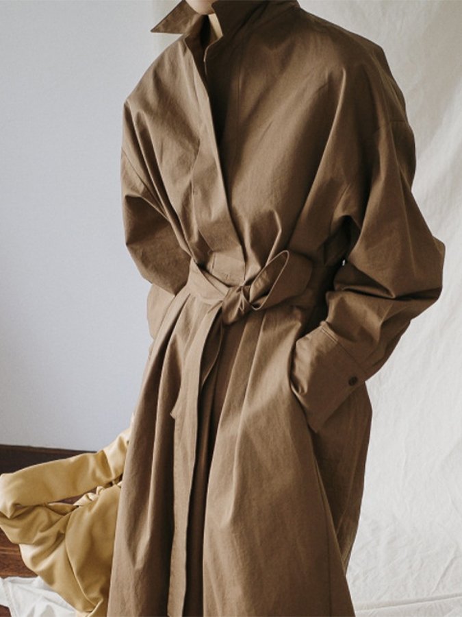 Women's Cotton Linen Loose Long Sleeve Shirt Dress