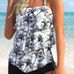 Coconut Print Layered Hem White Tankini Set