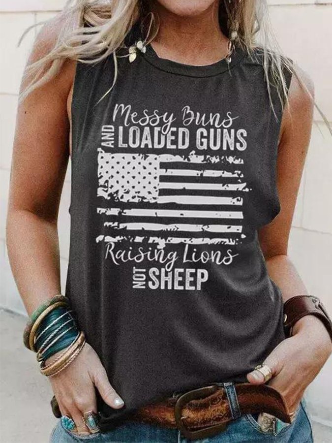 Women's Flag Letter Print Crew Neck Tank Top