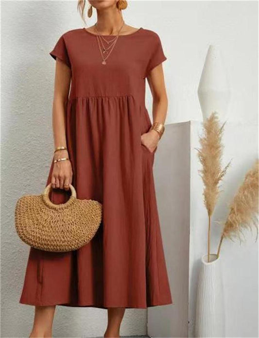 Last Day Promotion 50% off 🔥2023 spring fashion solid color cotton linen pocket dress