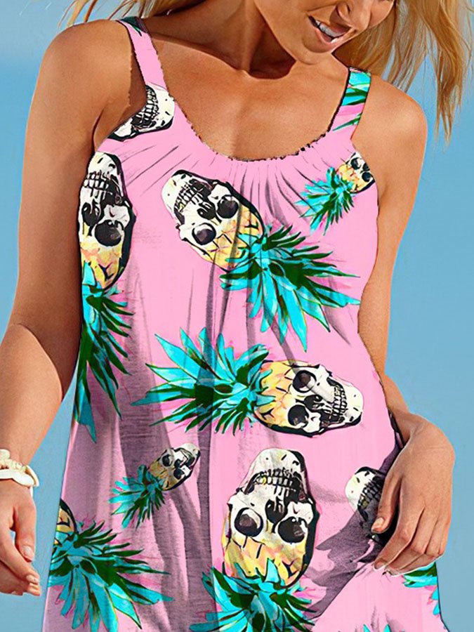 Skull Printed Fruit Slip Dress