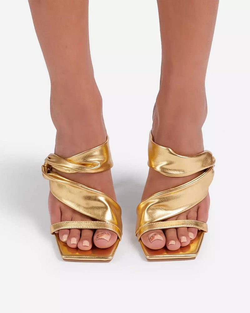 Square heel sandals for women with thin heels and empty heels
