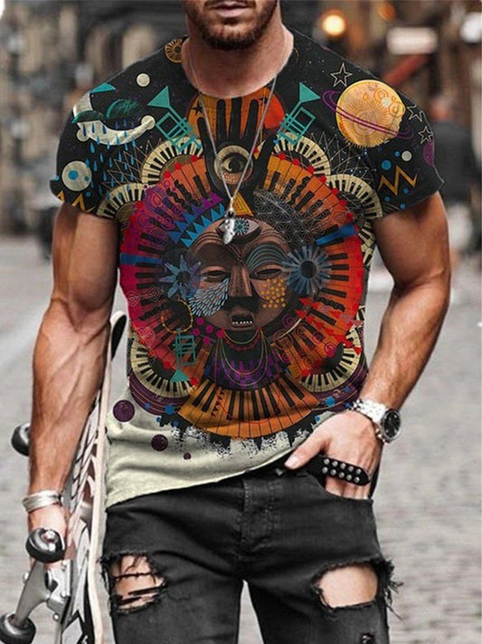 Men's Western Print Casual Short Sleeve T-Shirt