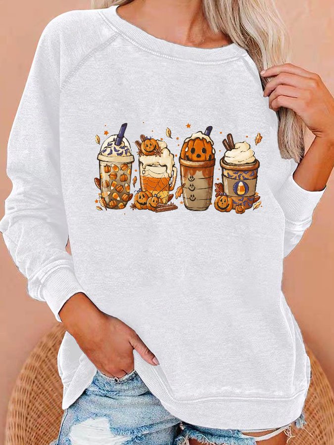 Women's Halloween Pumpkin Print Sweatshirt