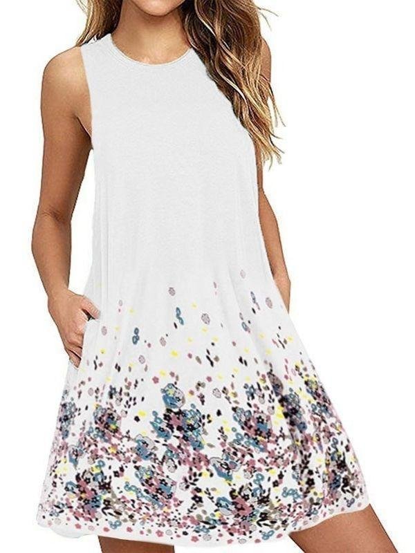 Round Neck Sleeveless Print Dress