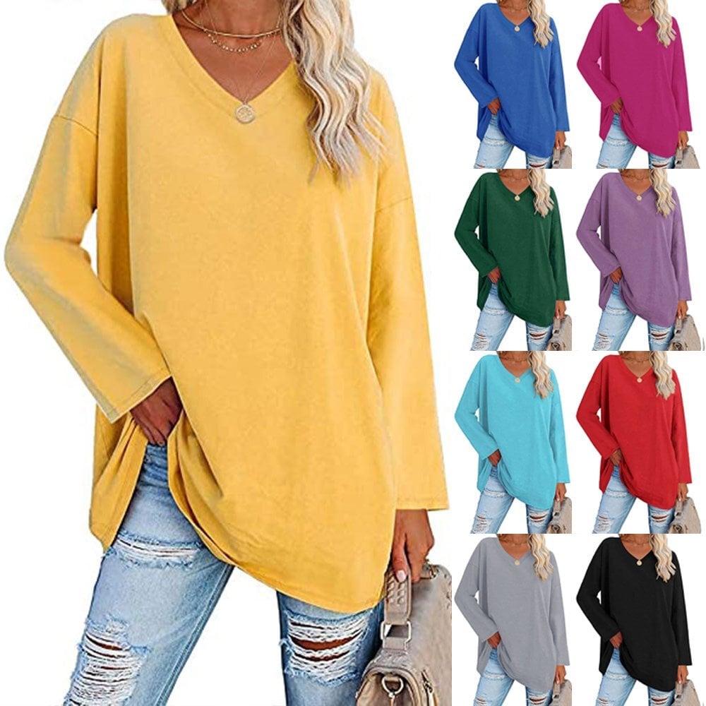 Loose long sleeve fashion V-neck knit top