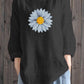Ladies Cotton Linen Daisy Print Casual Irregular Hem Shirt