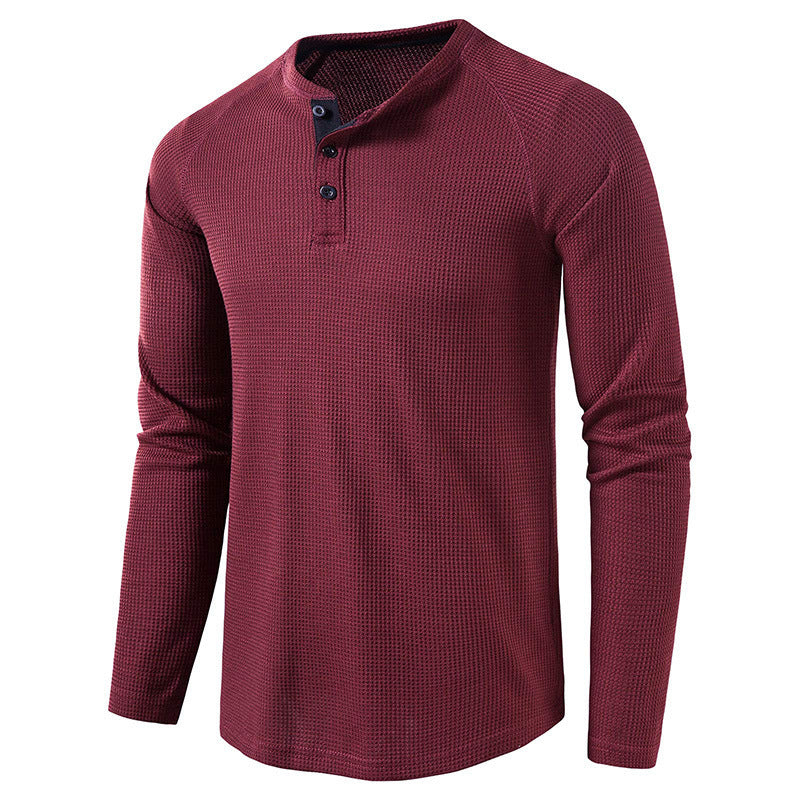 Men's Lightweight Henley Collarless Plain Crew Neck Shirt